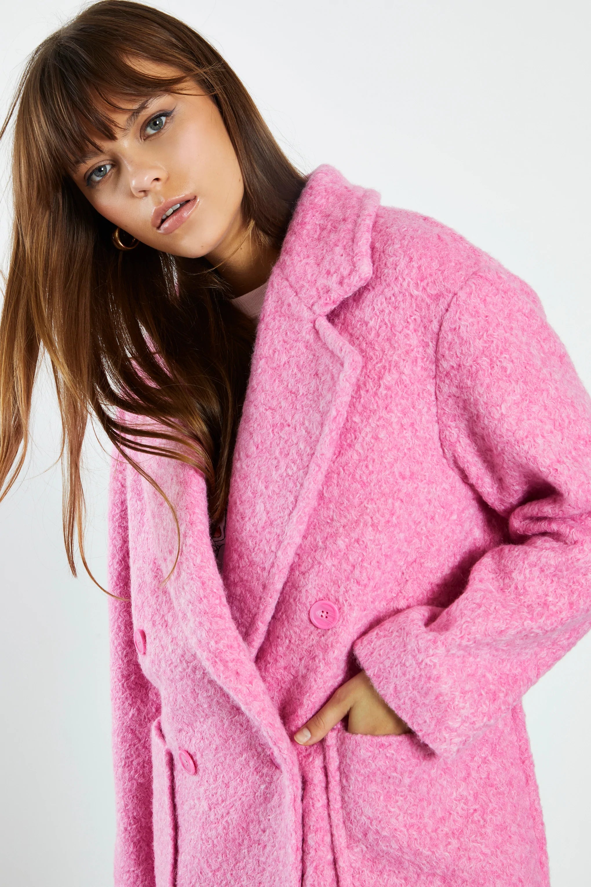 Glamorous Bright Pink Marl Midi Coat with Lapel Collar - Glamorous
