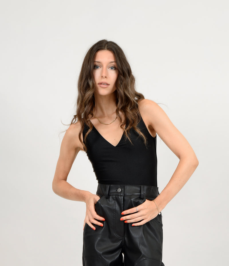 Valentina V Neck Bodysuit - Onyx