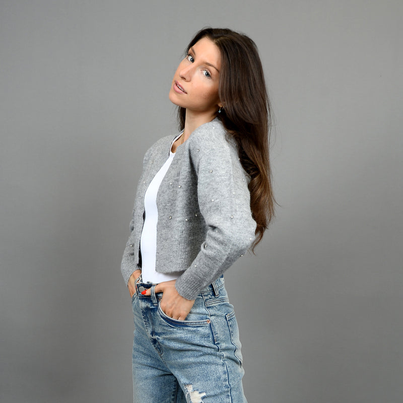 Urraca Long Sleeve Crew Neck Cardigan Grey Mélange