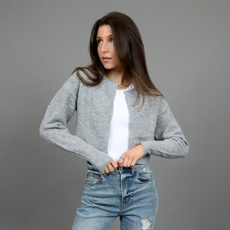 Urraca Long Sleeve Crew Neck Cardigan Grey Mélange