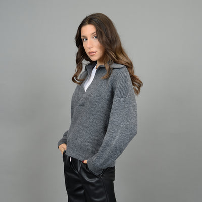 Mayla Collared Pullover - Dark Grey