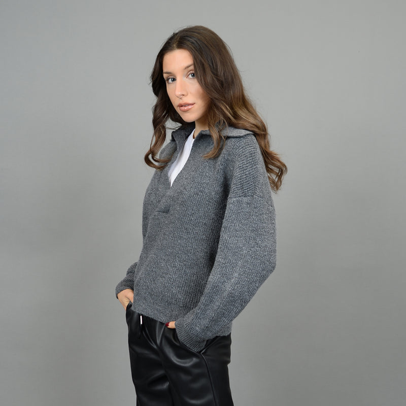 Mayla Collared Pullover - Dark Grey