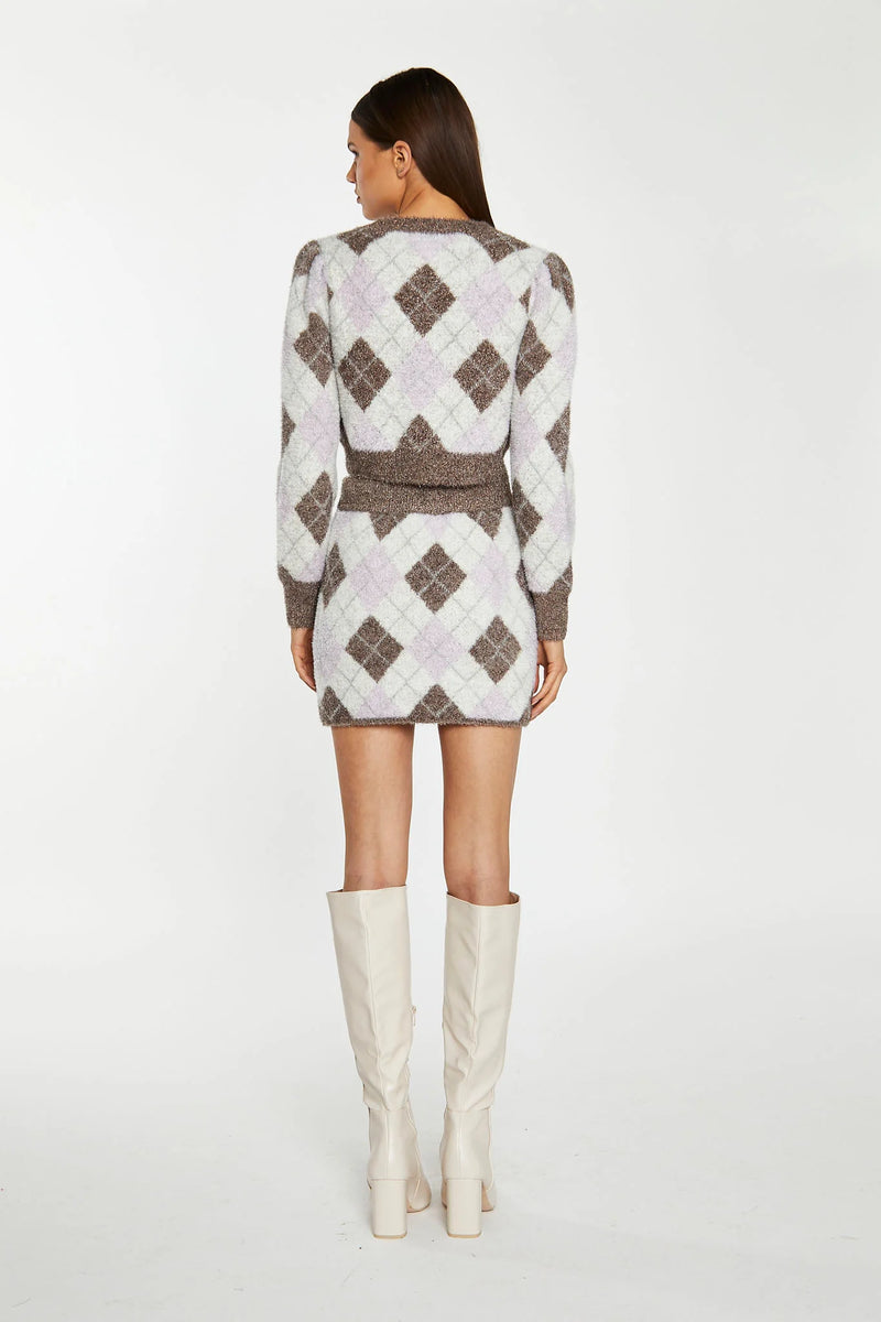 Brown Multi-Argyle Glitter Knit Mini-Skirt