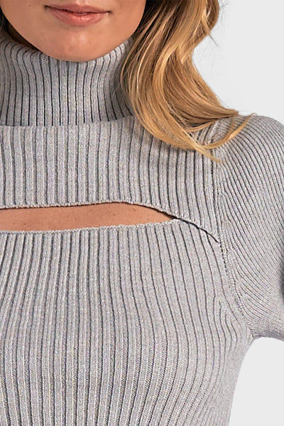 Cut Out Ribbed Sweater - Grey