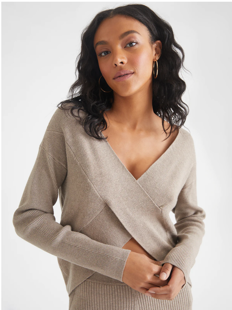 HARLOW: WRAP-FRONT RIB SWEATER