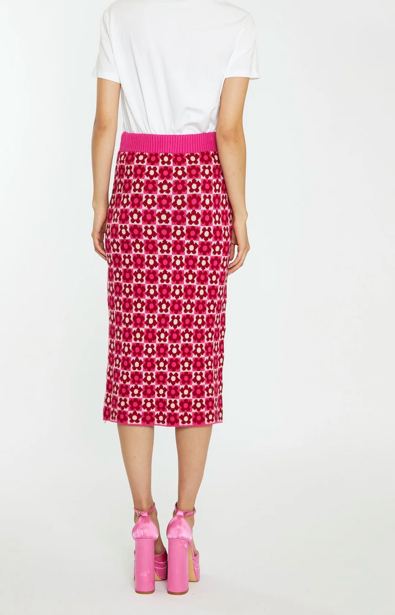 Glamorous Pink Red Flower Knit Skirt