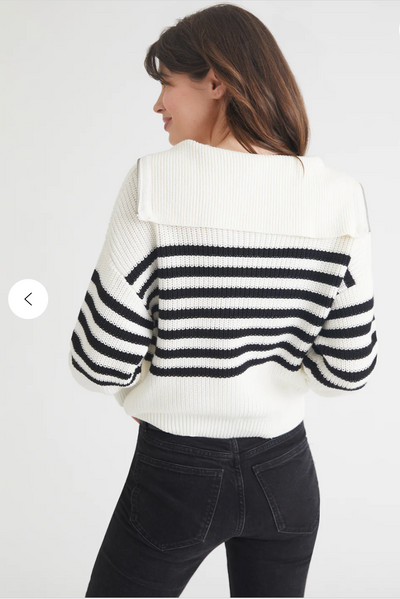 Norah: 1983 Stripe Half-Zip Sweater- Chalk Multi