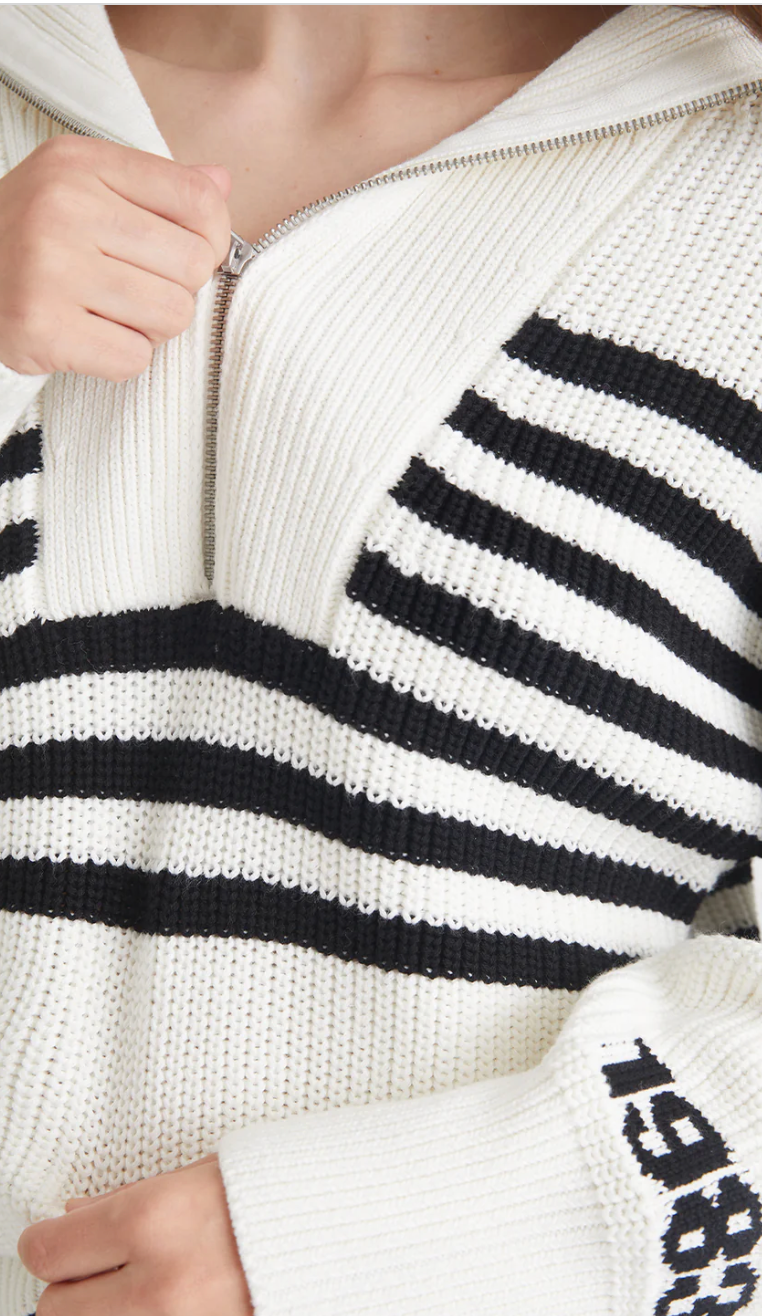 Norah: 1983 Stripe Half-Zip Sweater- Chalk Multi