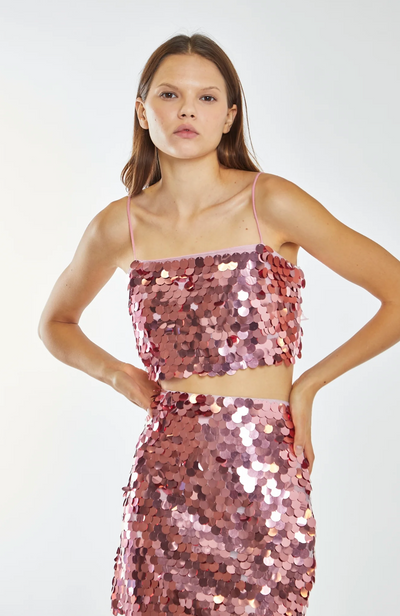 Rose Large-Sequin Strappy Crop- Top