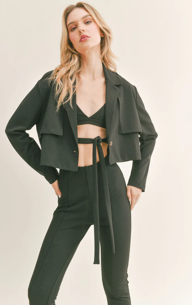 Evening Cocktail Cropped Trench - Black