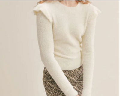 Abigail Ruffle Trim Sweater - Ivory