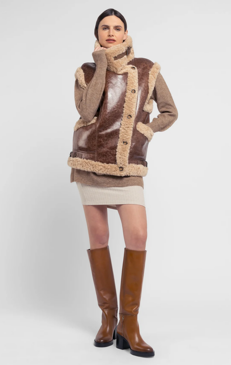 Reversible oversize Gilet - Brown