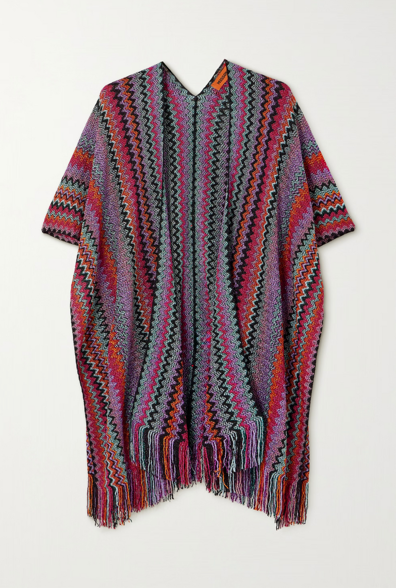 MISSONI Fringed striped crochet-knit wrap