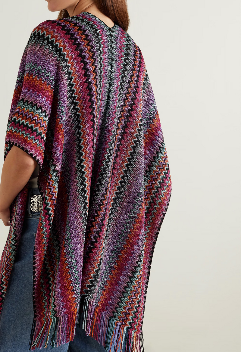 MISSONI Fringed striped crochet-knit wrap
