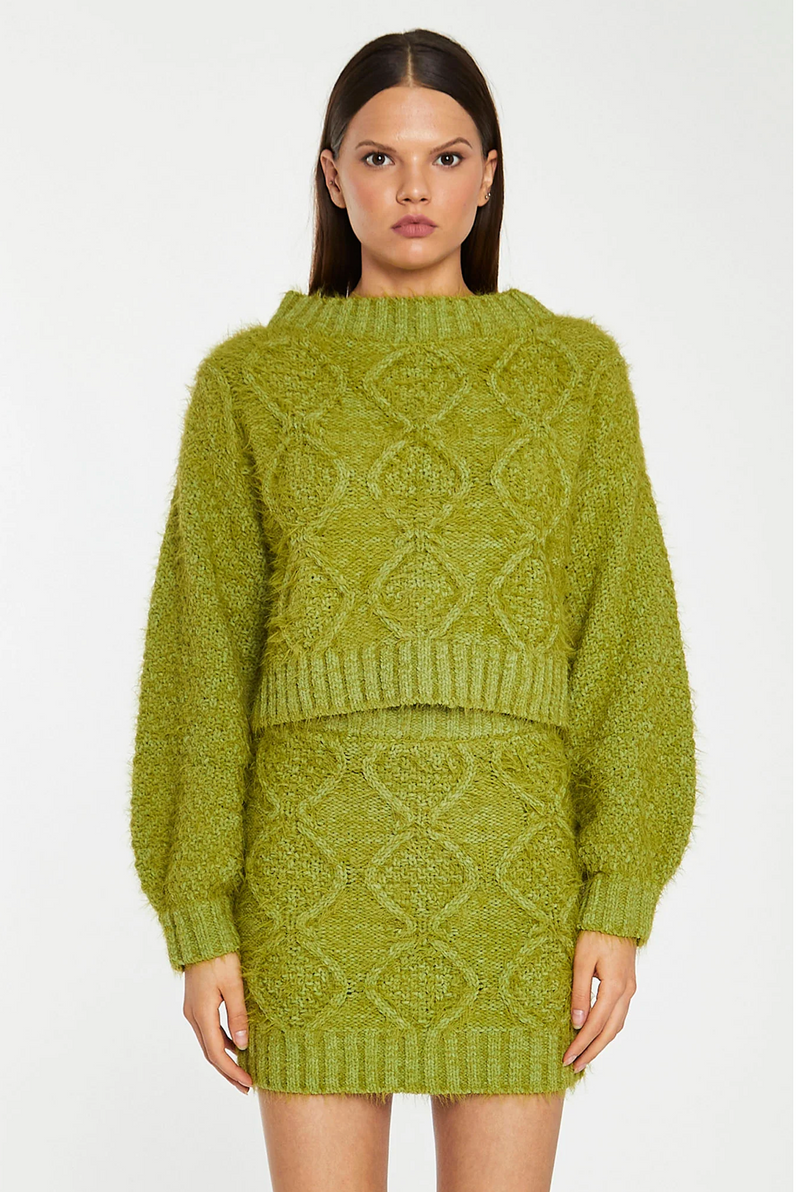 Grass-Green Cable-Knit Long Sleeve Jumper