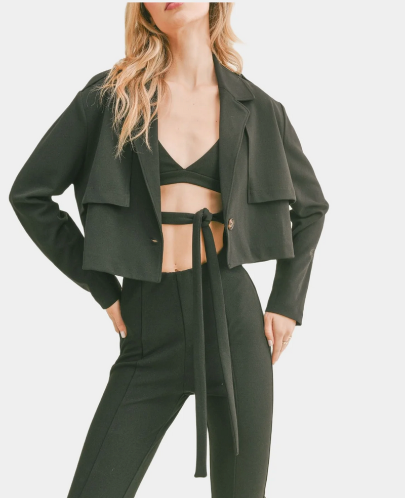 Evening Cocktail Cropped Trench Jacket - Black