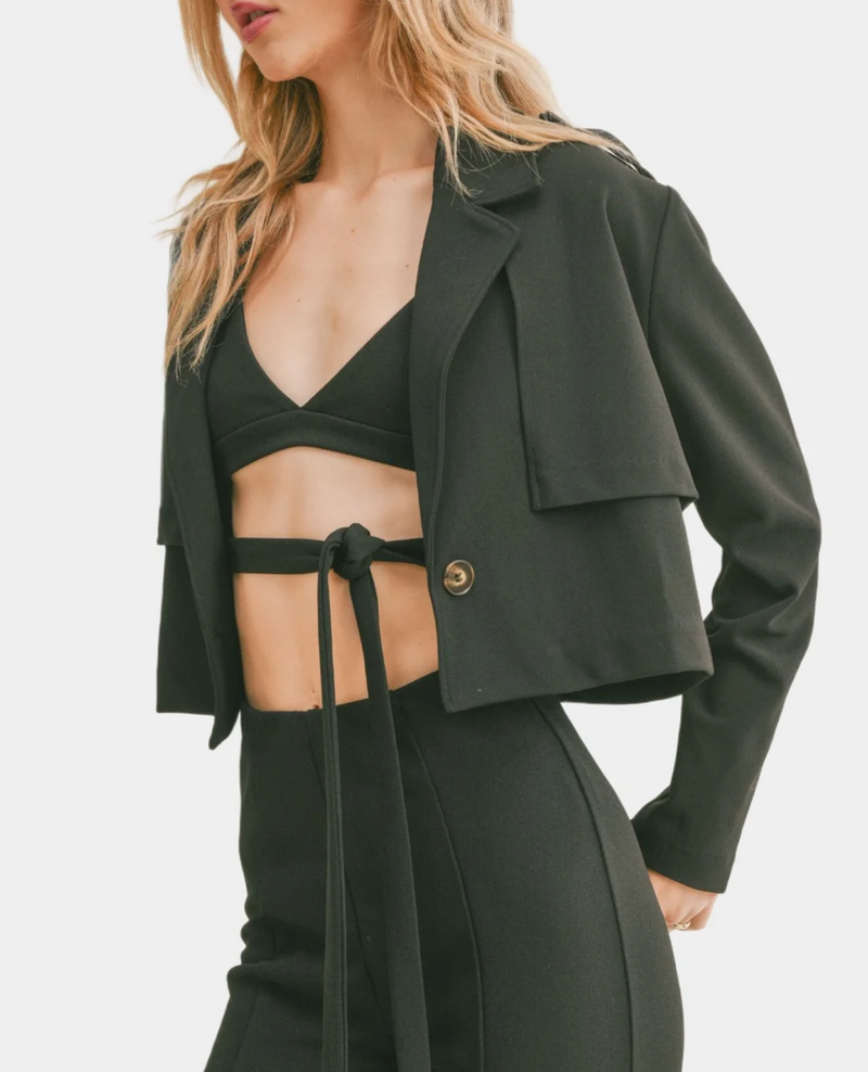 Evening Cocktail Cropped Trench Jacket - Black