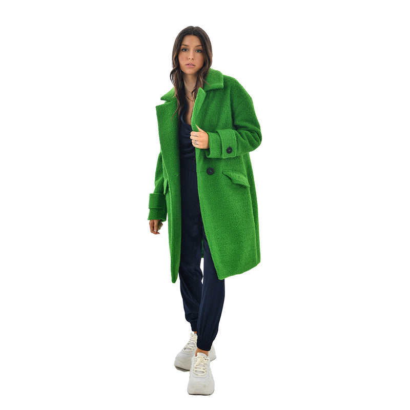 Daisy Boucle Double Breasted Long Coat - Green