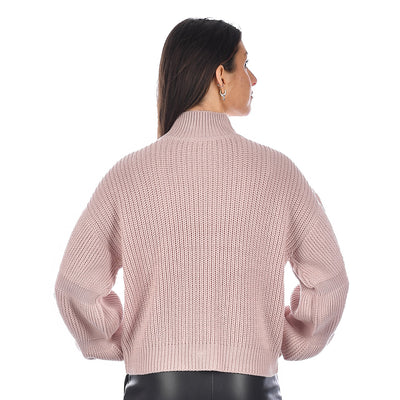 Krystle Ruched Sleeve Mock Neck Knit - Pink Cloud