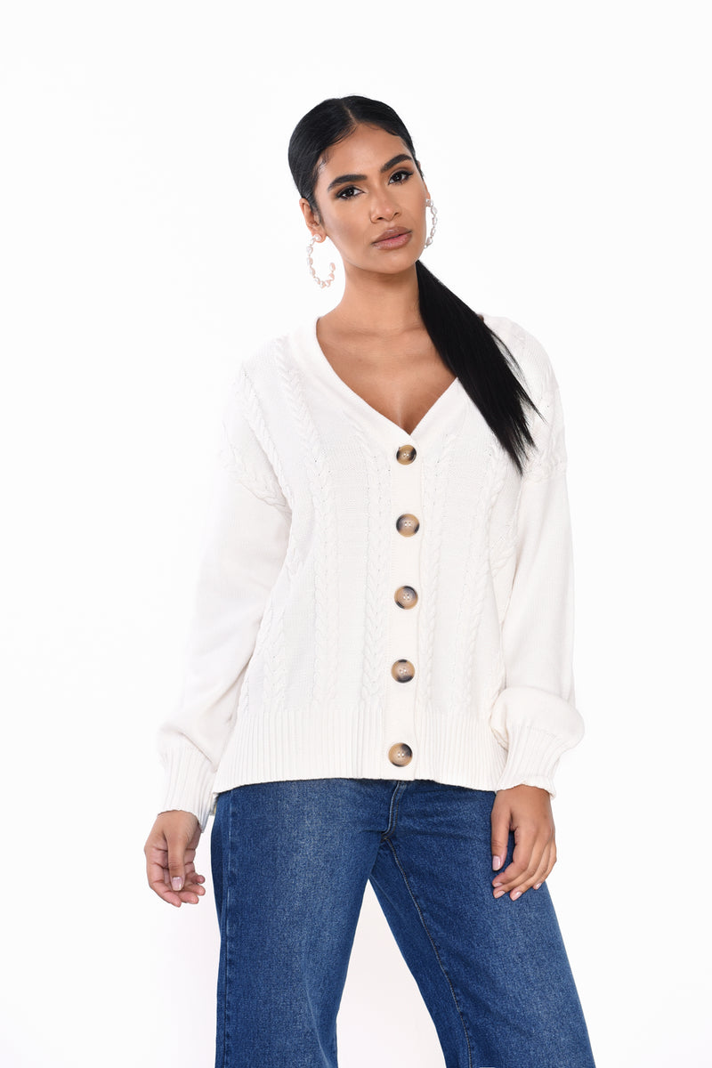 Cream Button Front Knit Cardigan