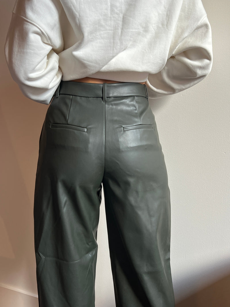RD Brynn Vegan Leather Pleated Trouser in Olive