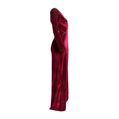 High Slit Velvet Dress In Deep Red