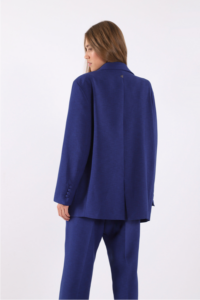 Oversized solid-colour single-breasted blazer with peak lapels