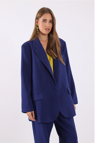 Oversized solid-colour single-breasted blazer with peak lapels