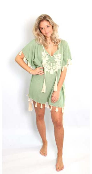 Ibiza Flower - Embroidery Green Dress