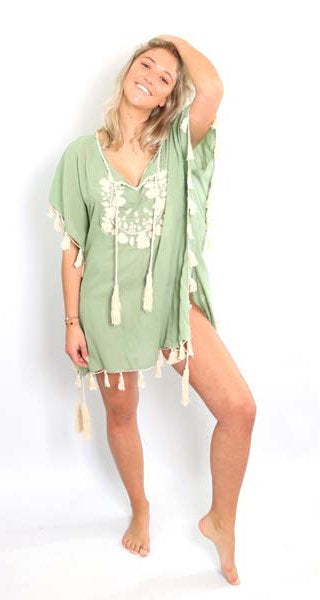 Ibiza Flower - Embroidery Green Dress